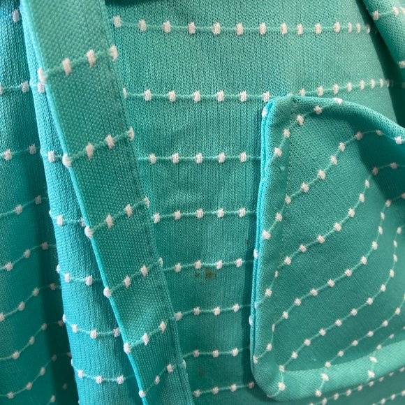 Vintage 60’s Retro Teal Polka Dot Print Abstract Belted Midi Dress Frock - Picture 5 of 14